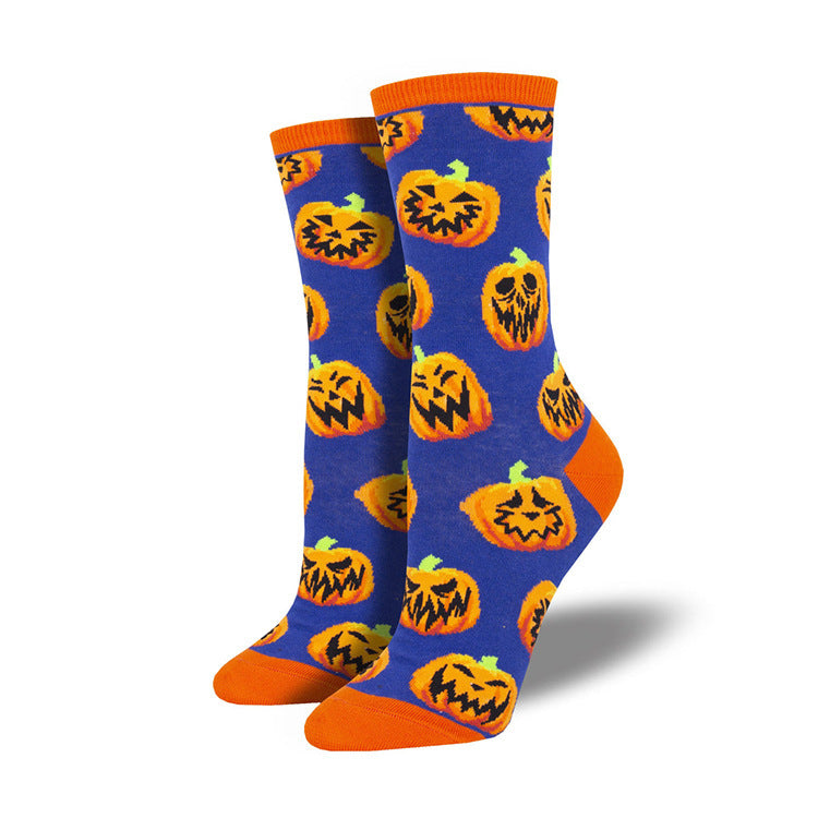 Chaussettes tube jacquard amusantes et créatives à motif citrouille pour Halloween