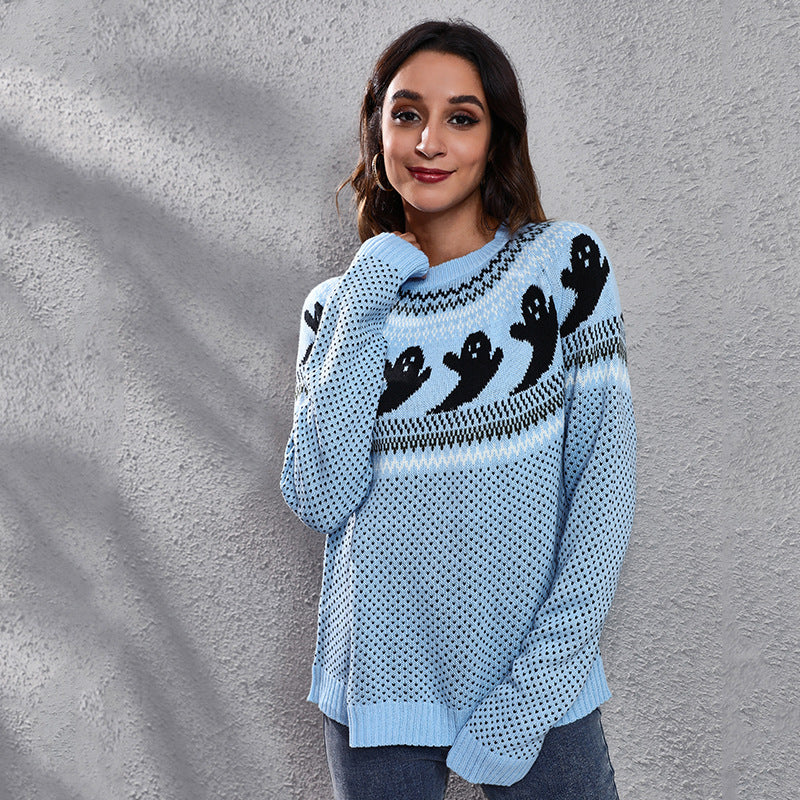 Pull décontracté à manches longues et pois pour femme