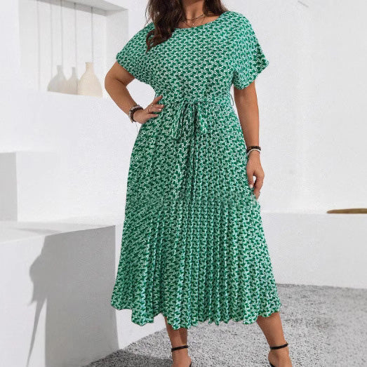 Women Fashion Casual Plus Size Printed Short-Sleeve Dress