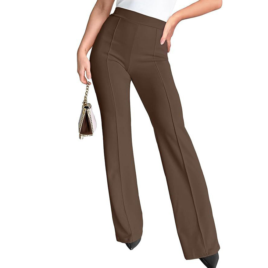 Women Casual Solid Color High Waist Wide Leg Pants