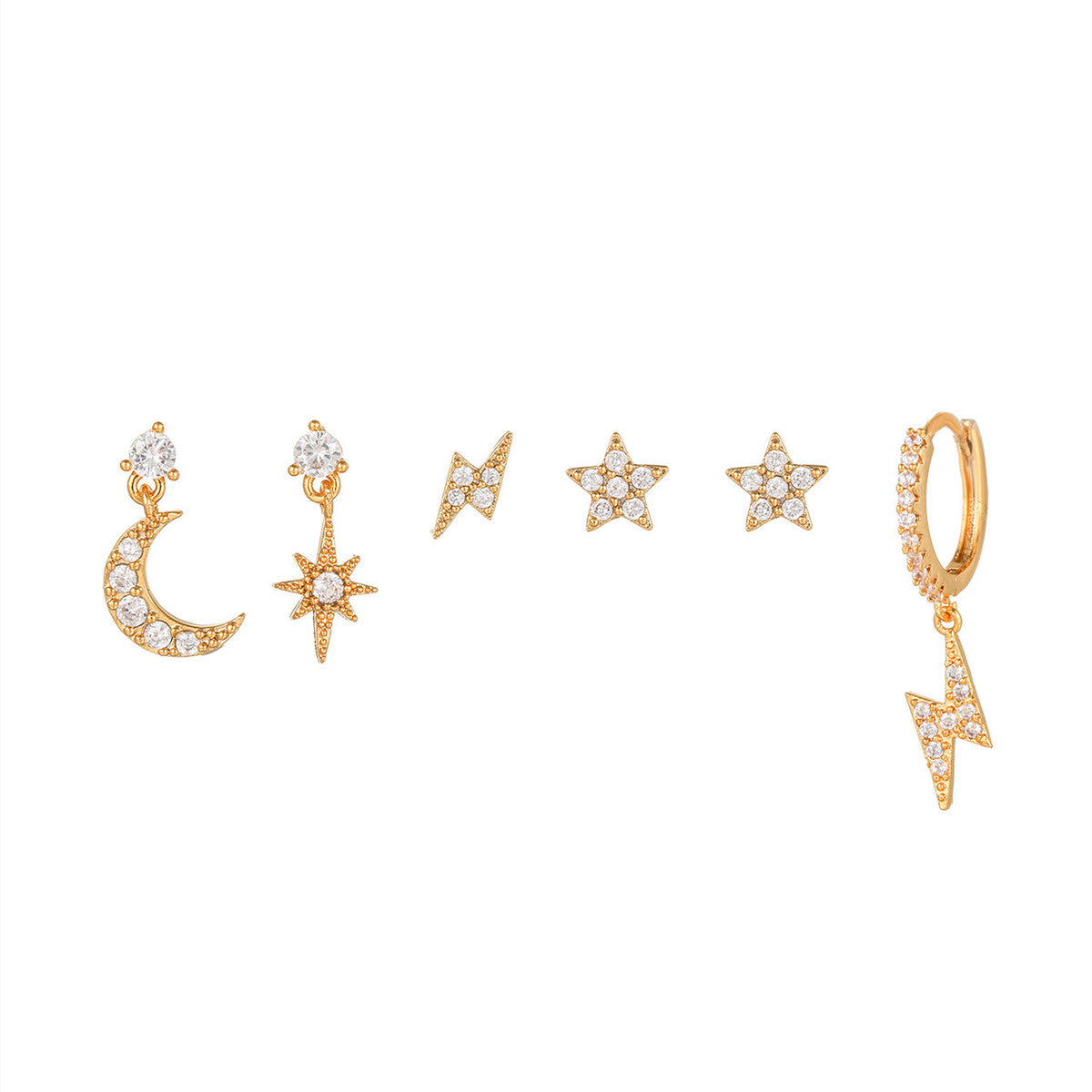 Conjunto de pendientes con borlas y cadena de luna y estrella de circonita para mujer