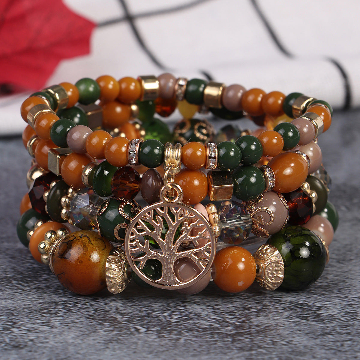 Conjunto de pulseras de cuentas multicapa estilo retro bohemio
