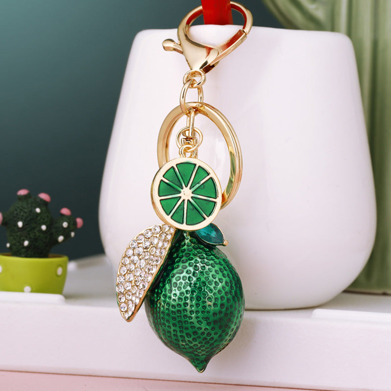 Creative Alloy Rhinestone Lemon Key Chain