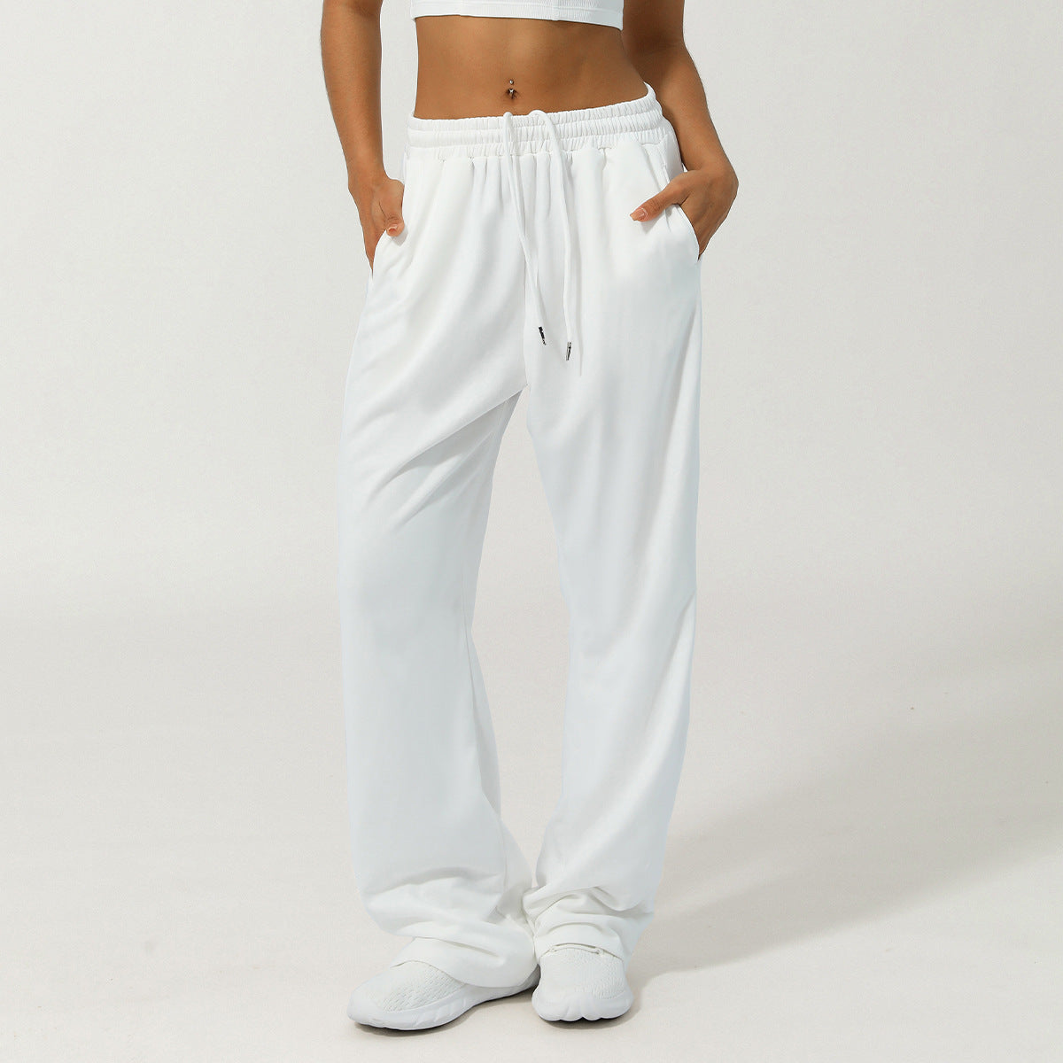 Pantalones deportivos casuales de cintura alta con cordón para mujer