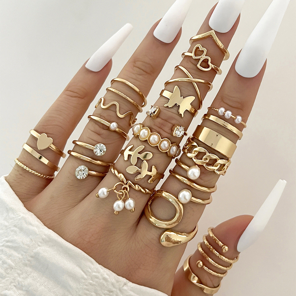 Conjunto de anillos multiarticulados con diseño geométrico de gotas de aceite para mujer
