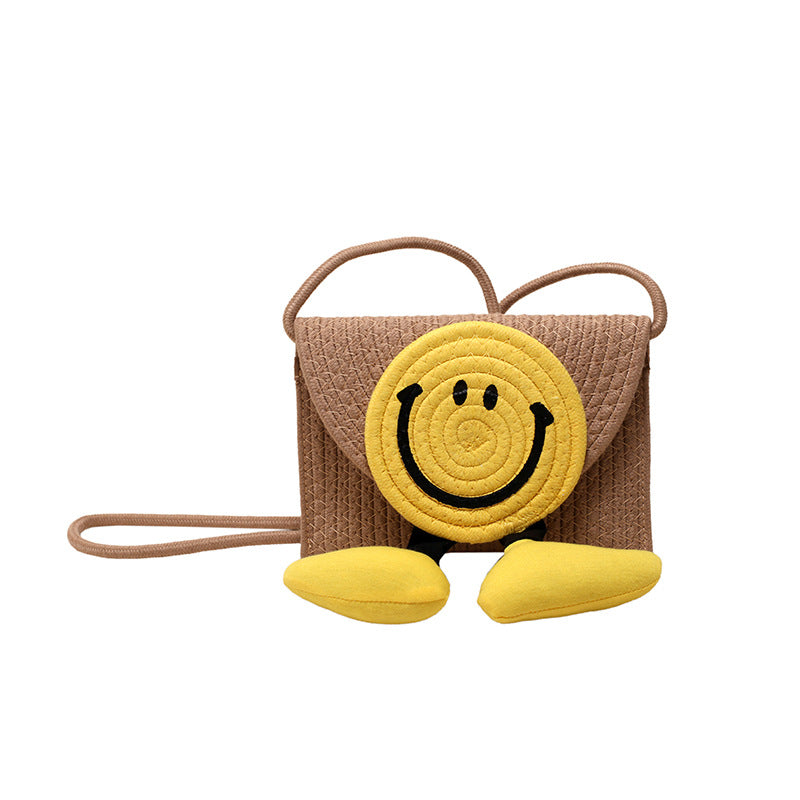Bolso bandolera creativo de paja con carita sonriente de verano
