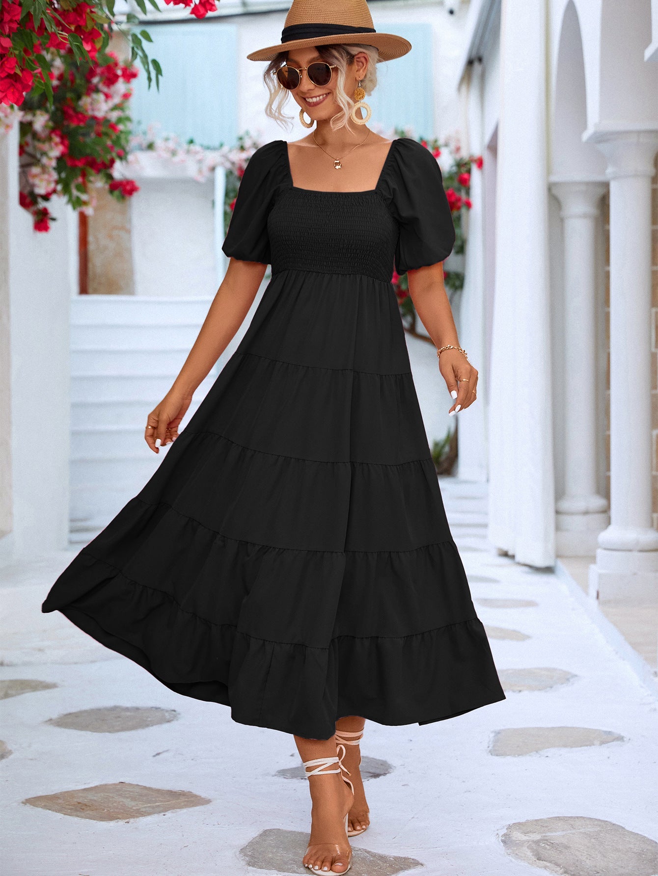 Robe longue à volants et épaules dénudées pour femme, style bohème, décontractée, idéale pour les vacances d'été
