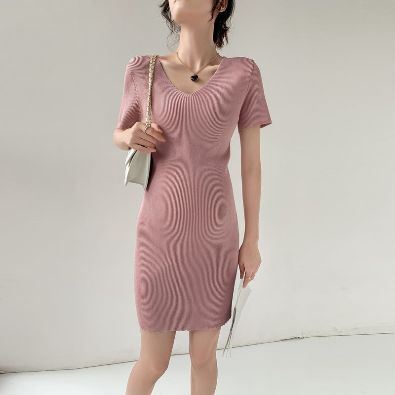 Maternity Summer Knitted Dress with V-Neck Design