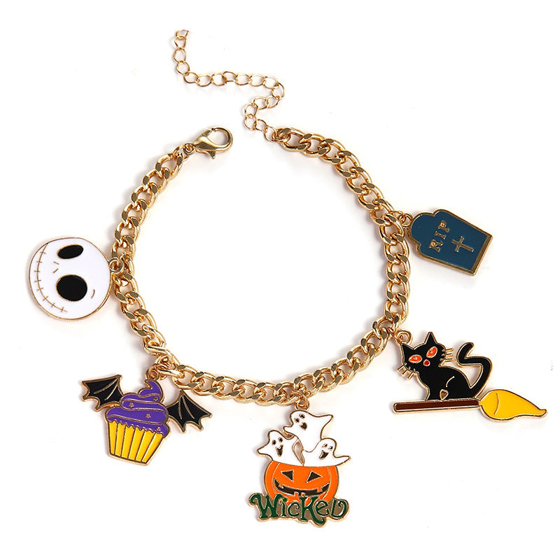 Pulsera fantasma con cabeza de calabaza esmaltada para Halloween