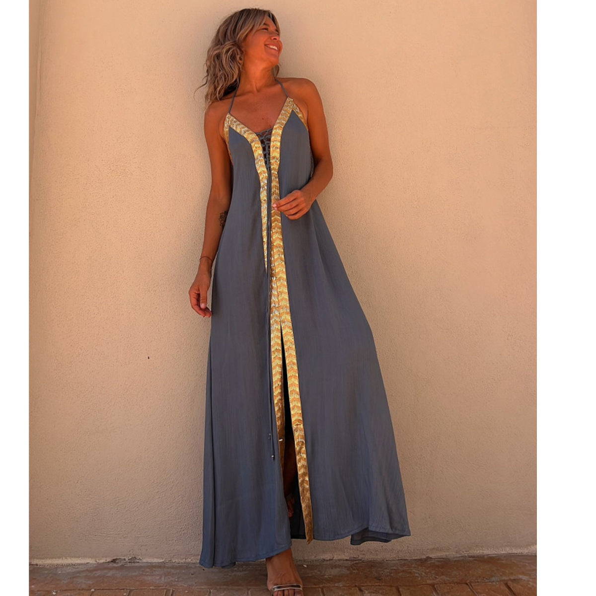 Spring And Summer Halter Neck Casual Maxi Sun Dress