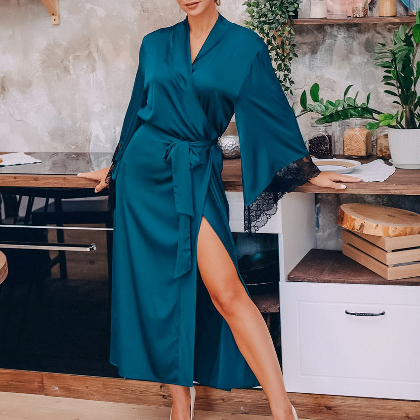 Women Fashion Lace Sexy Silk Pajamas in Black, Green, and Red