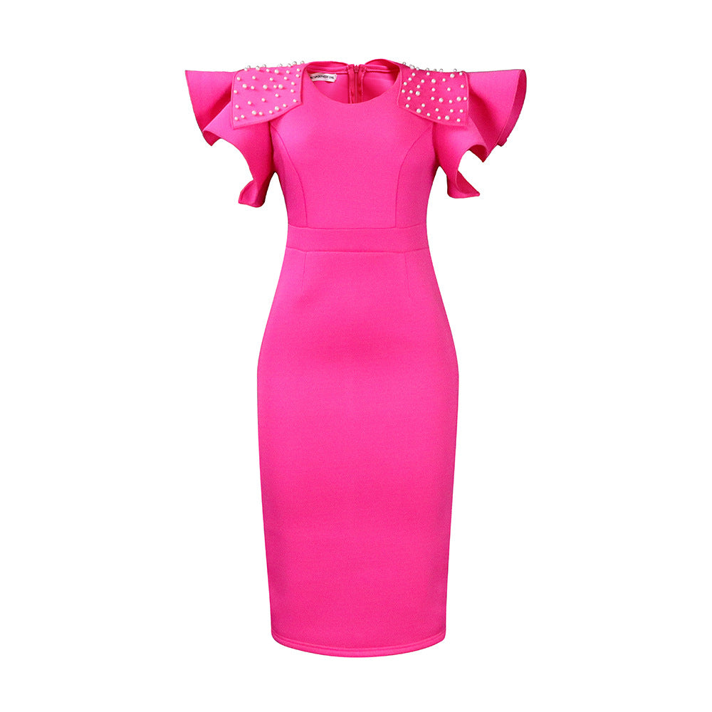Women Fashion Elegant Plus Size Solid Color Dress