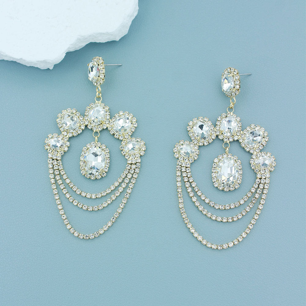 Women Fashion Exaggerated Multi-Layer Rhinestone Earrings