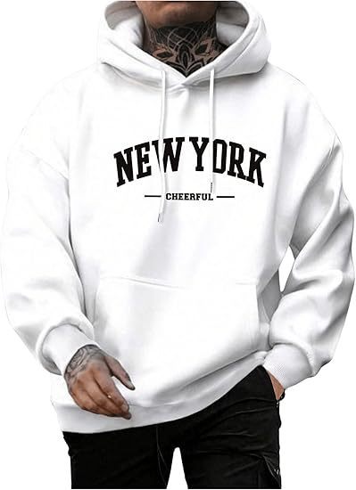 Men's Casual Fashion Letter Print Fleece-Lined Hoodie