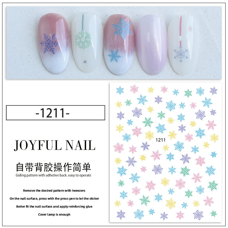 Autocollant pour nail art DIY motif flocon de neige, élan et clochette de Noël