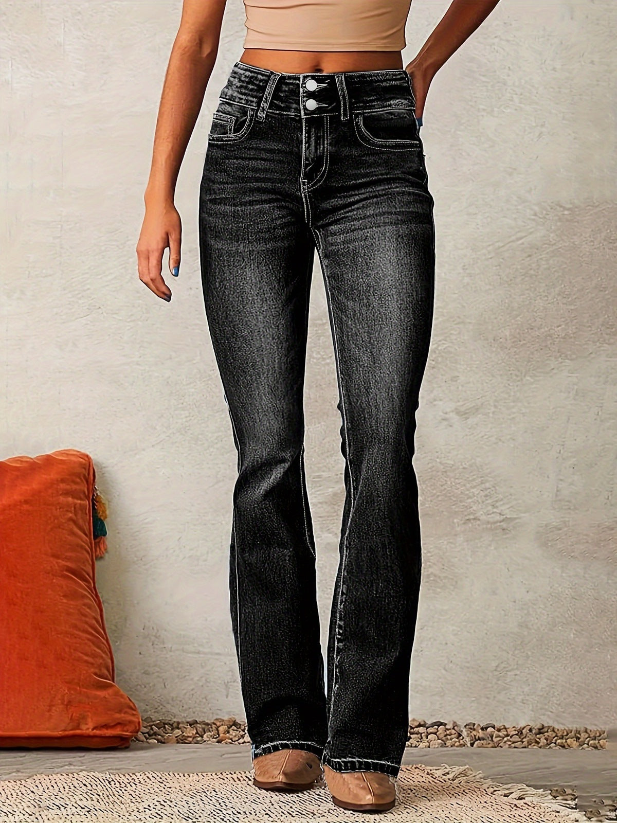 Women Fashion Retro Stretch Slim Fit Flared Jeans