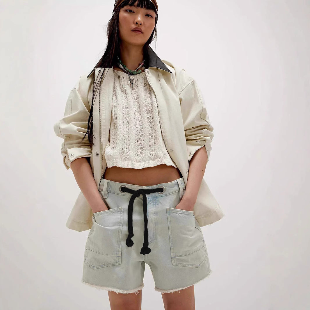 Women Casual Denim Shorts with Multi-Pockets