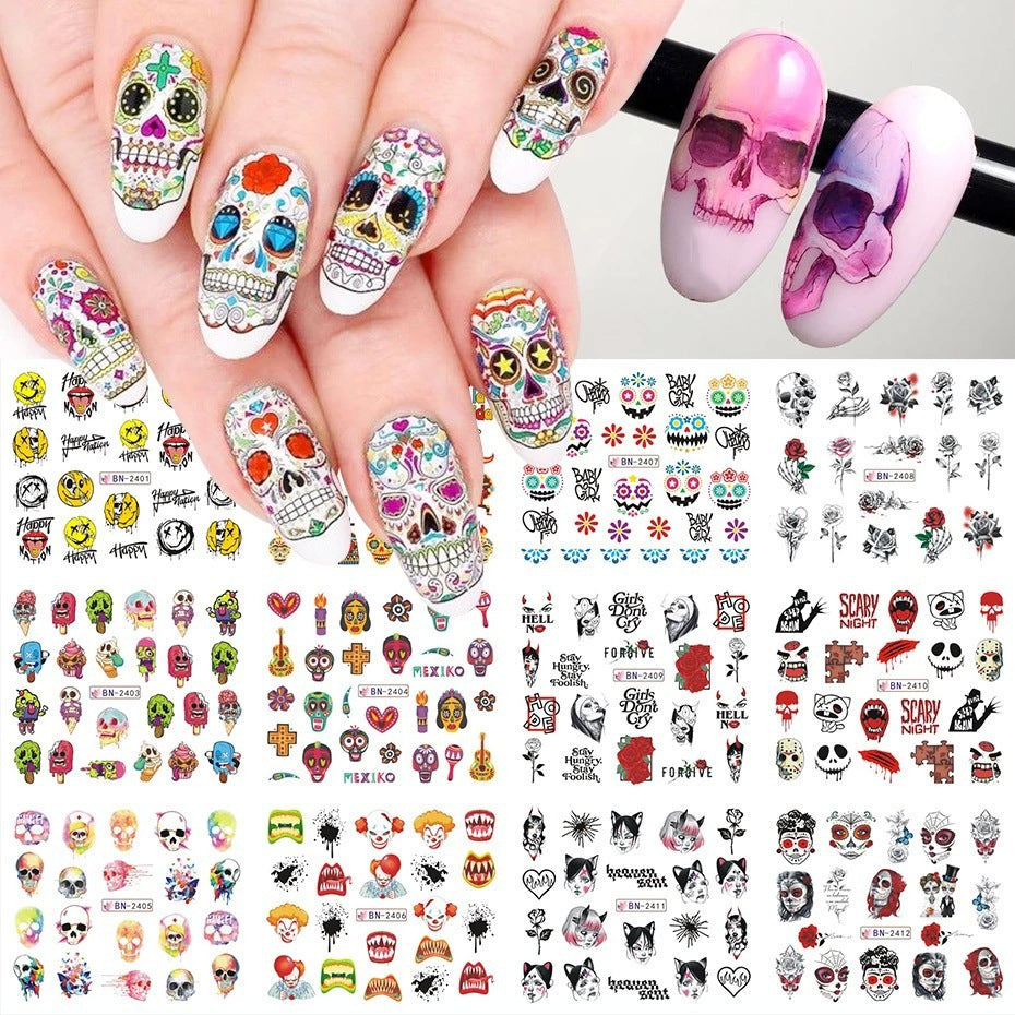 Halloween Skull Nail Stickers Funny Skull Design