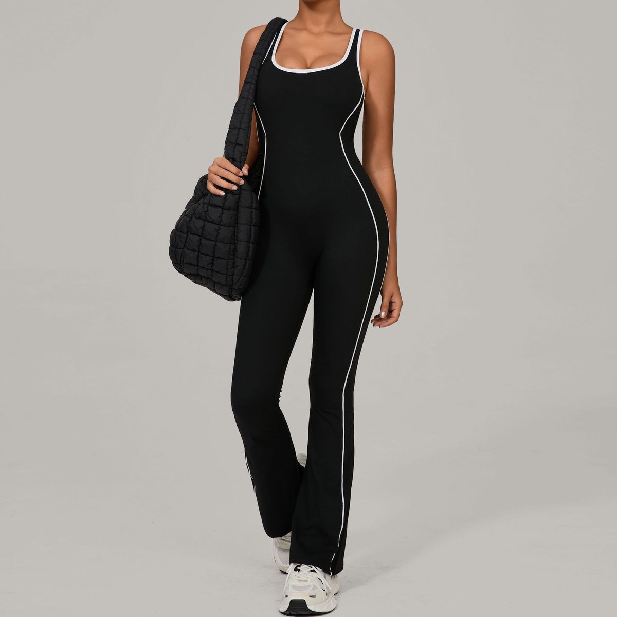 Women Yoga Contrast Stitching Backless Sports Jumpsuits