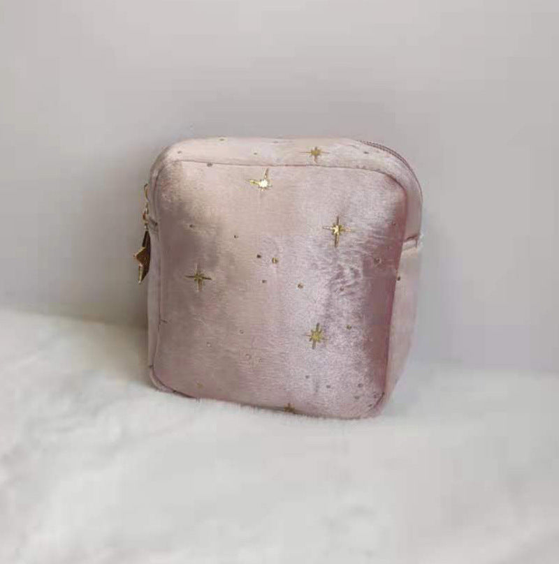 Trousse de maquillage tendance en velours pour femme avec fermeture éclair