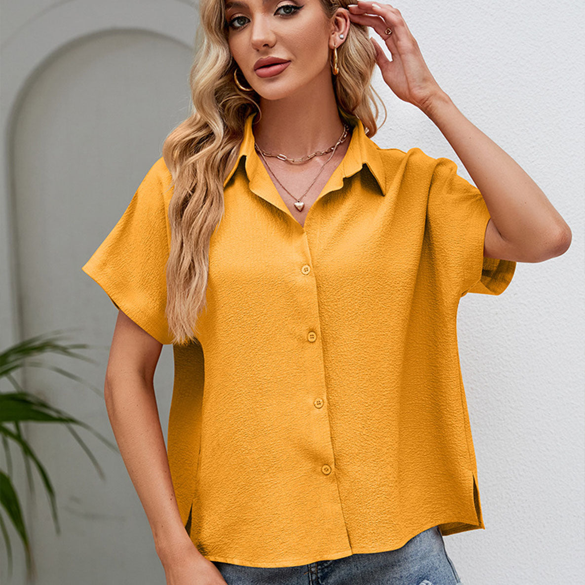 Women Fashion Solid Color Cotton Linen Blouses