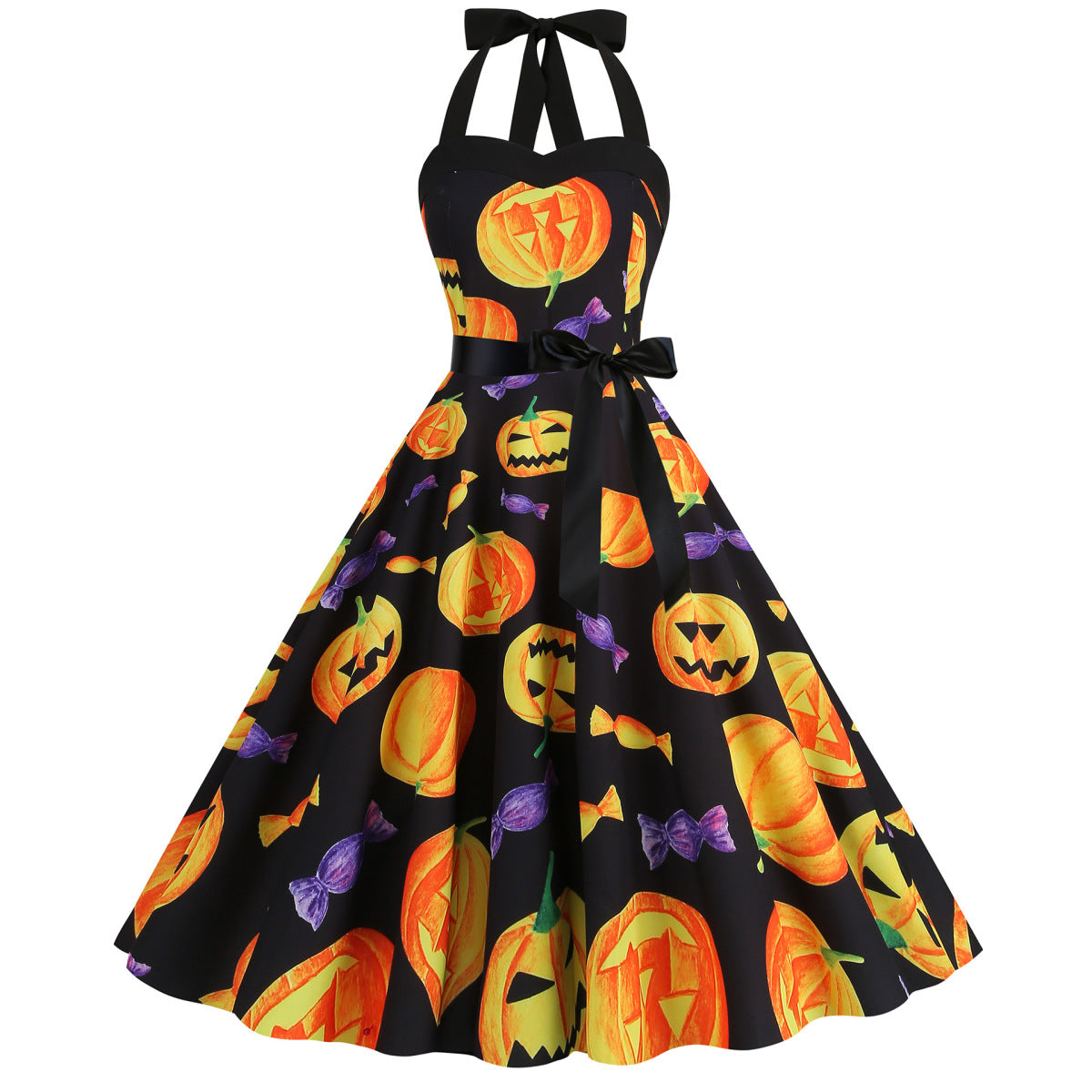 Robe d'Halloween à imprimé citrouille et toile d'araignée pour femme