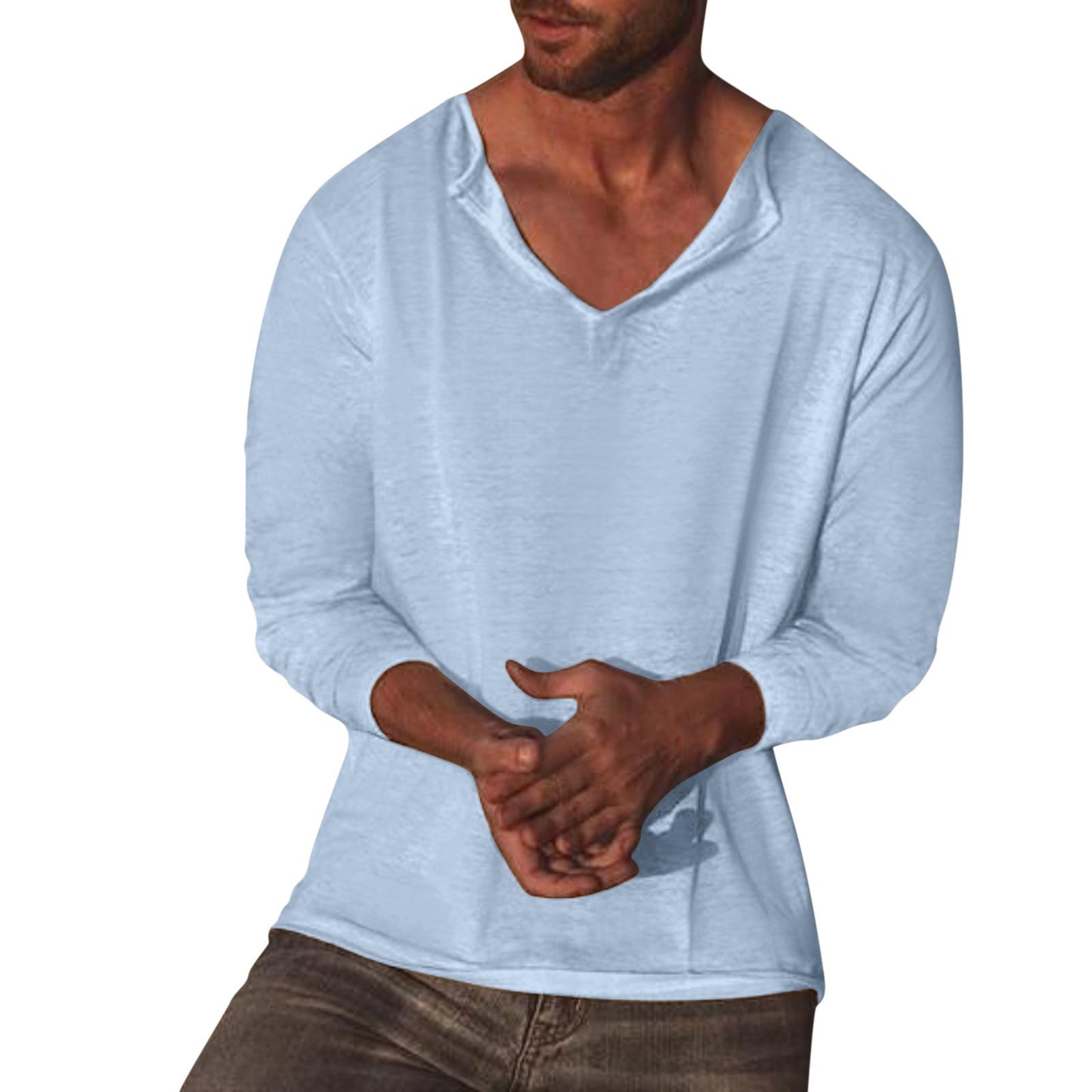 Men Fashion Leisure Vacation Solid Color Long Sleeve T-Shirt