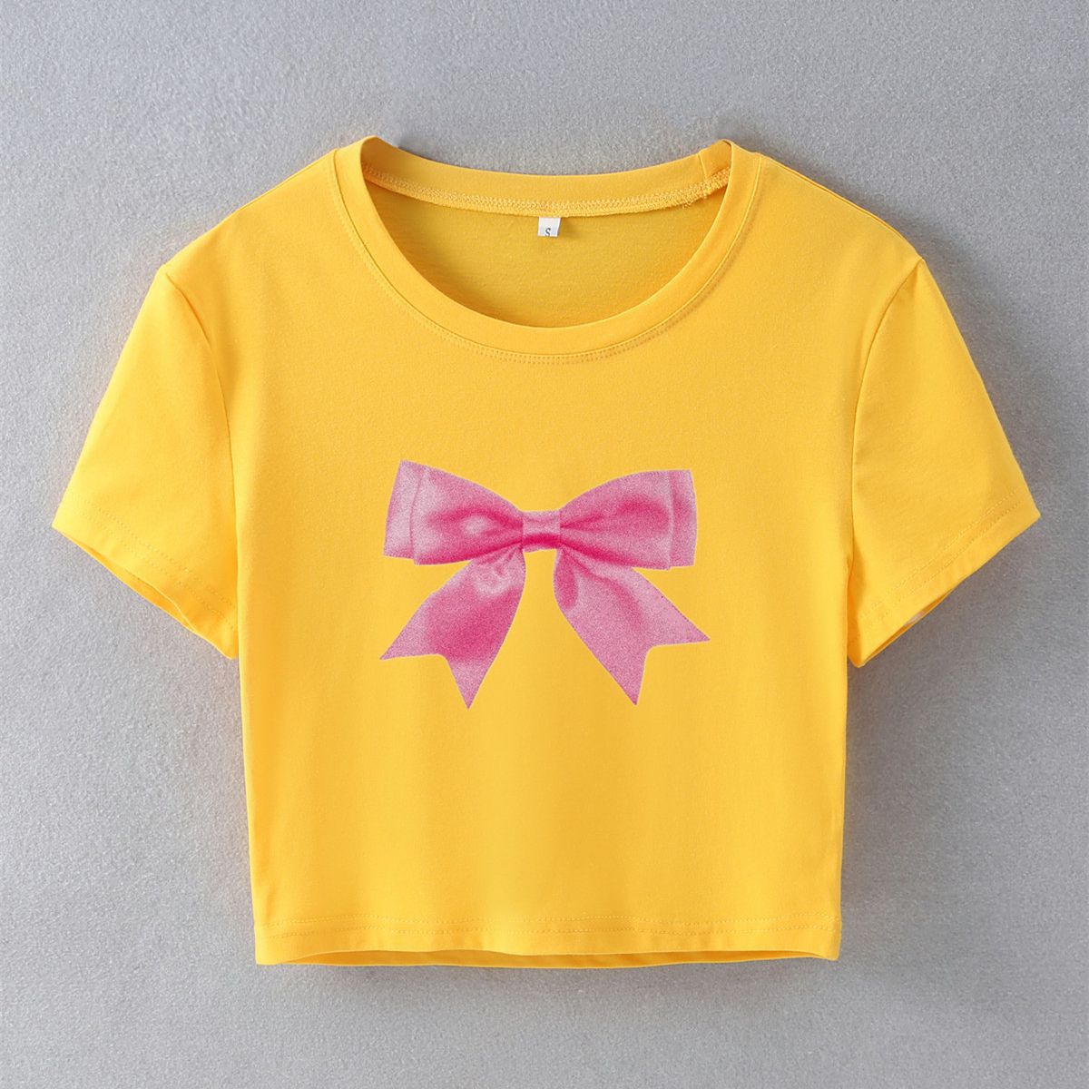 Camiseta corta con lazo de moda urbana para mujer, jersey de manga corta