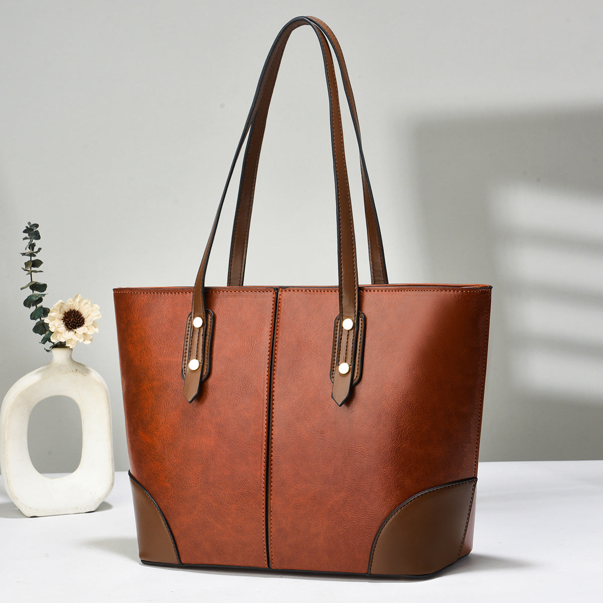 Women Casual Large Capacity PU Shoulder Tote Bag