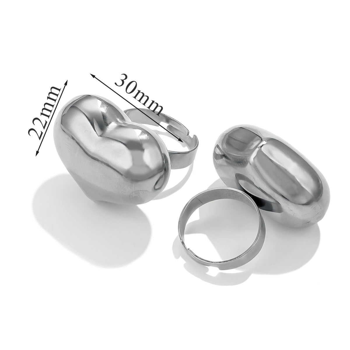 Bague ajustable en forme de cœur plaquée or 18 carats pour femme