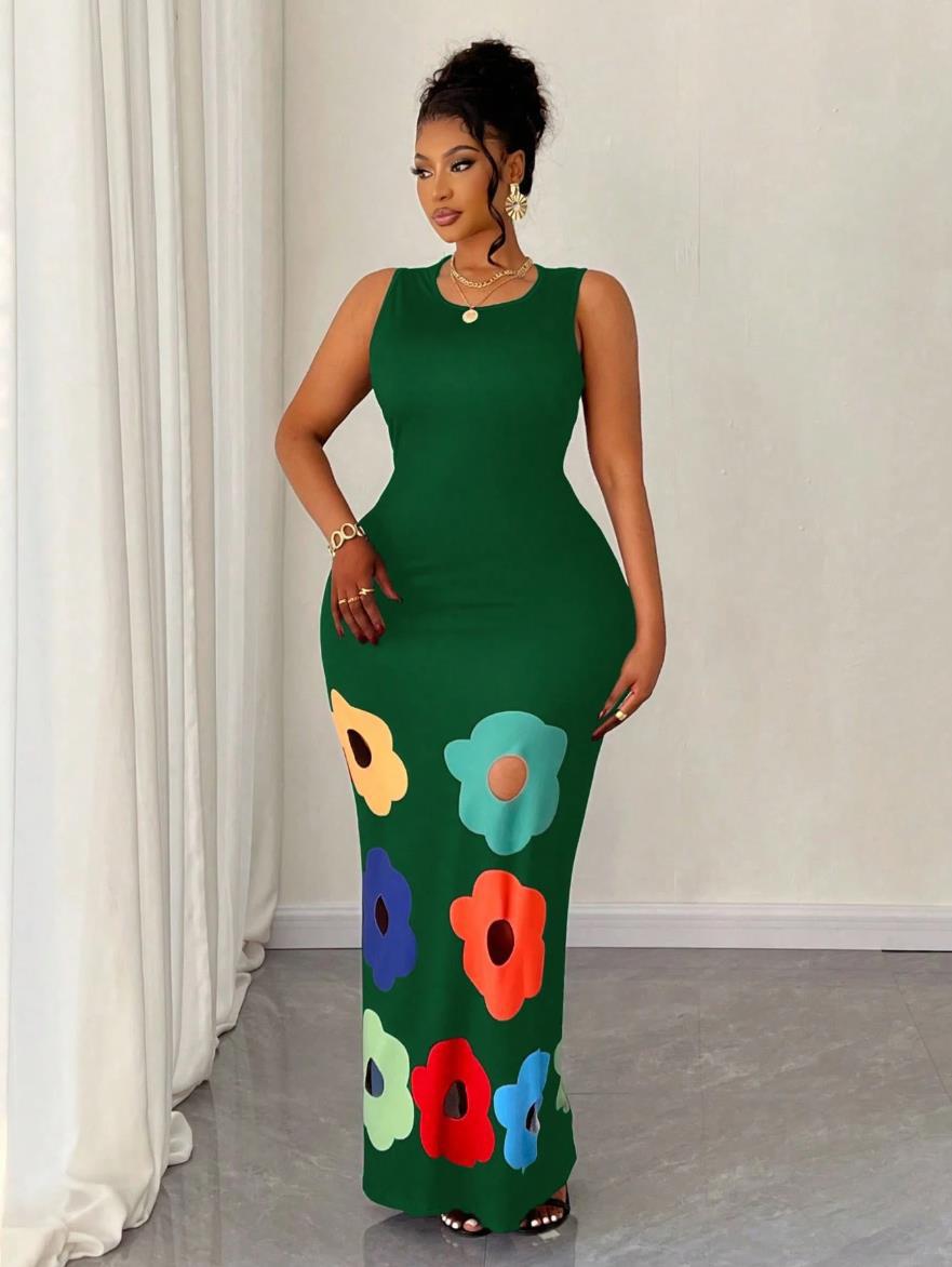 Women Fashion Floral Print Sleeveless Fit and Flare Dress