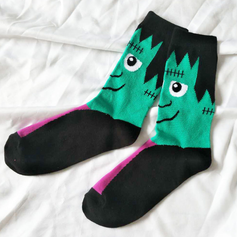 Chaussettes unisexes motif citrouille d'Halloween avec des yeux amusants
