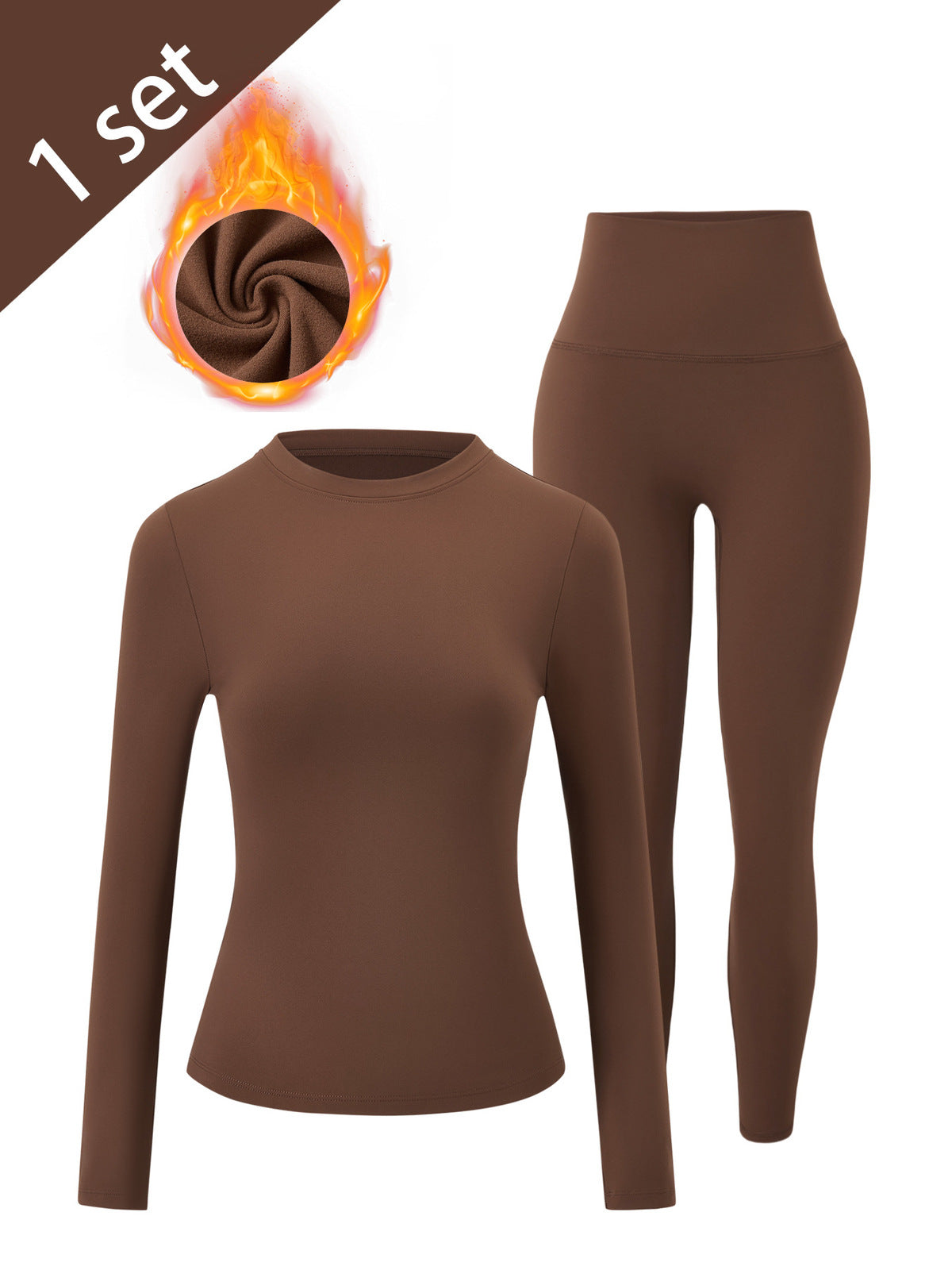 Winter Fleece-Lined Women'S Yoga Solid Color Two-Piece Set