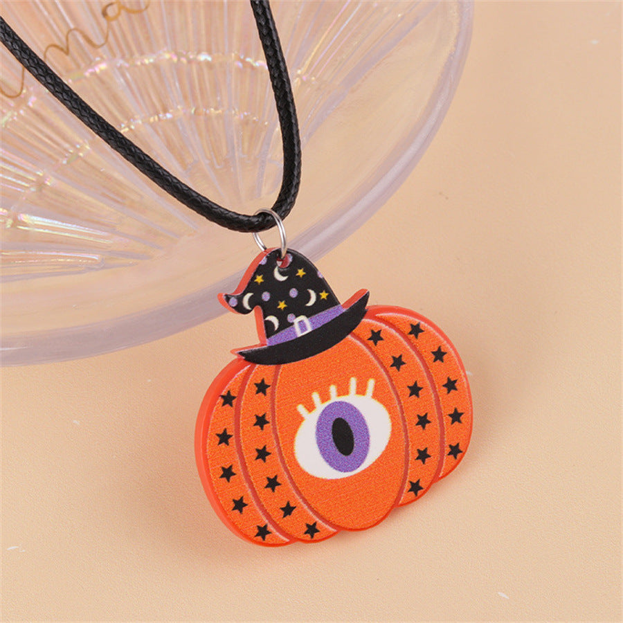 Collar acrílico creativo de calabaza fantasma con dibujos animados de Halloween