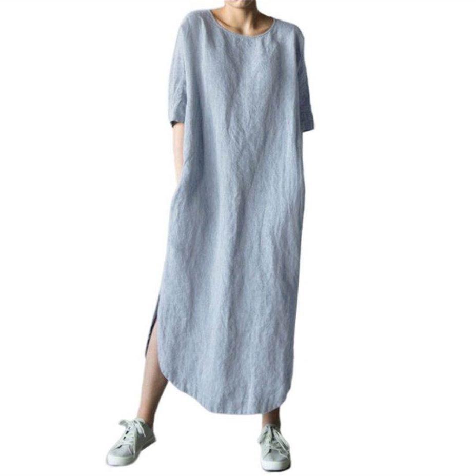 Vestido largo informal de cuello redondo y media manga para mujer