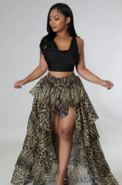 Falda con volantes y abertura frontal con estampado multicolor sexy para mujer
