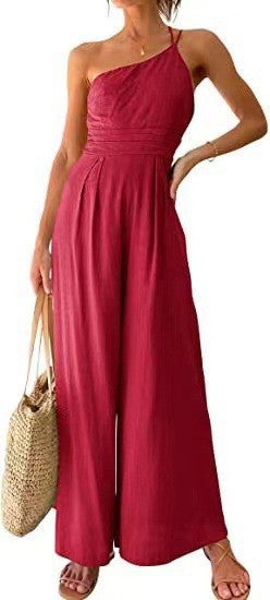 Mono informal de lino y algodón de color liso a la moda para mujer