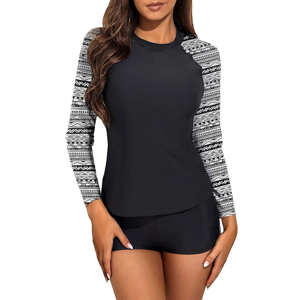 Conjunto de top de manga larga y bañador estampado informal para mujer