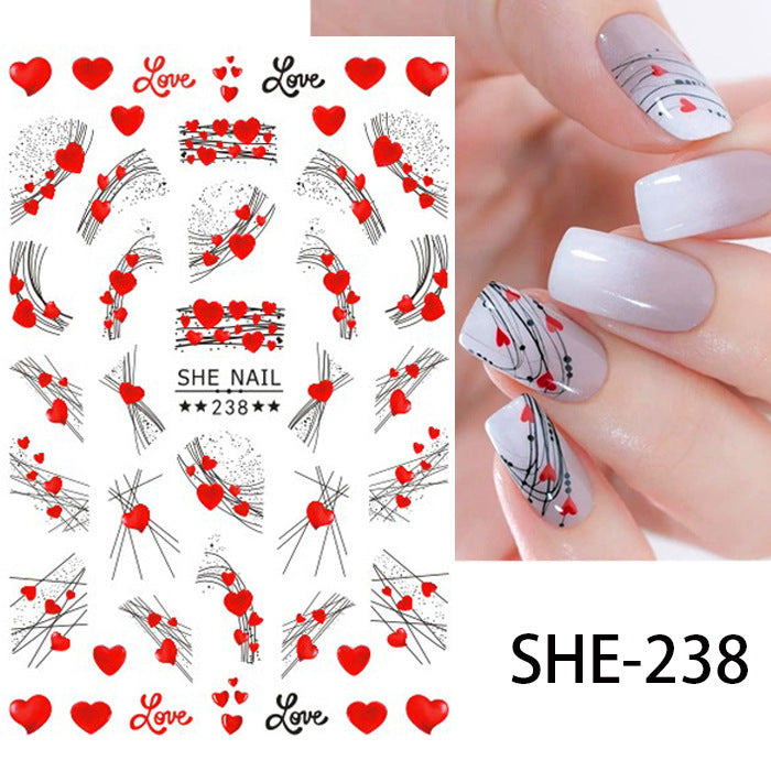 Pegatinas de uñas con diseño de amor para San Valentín