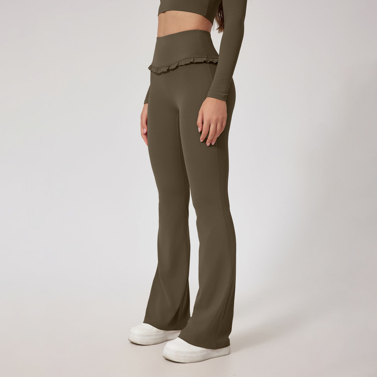 Women Fashion Casual Solid Color Lace Edge Yoga Pants