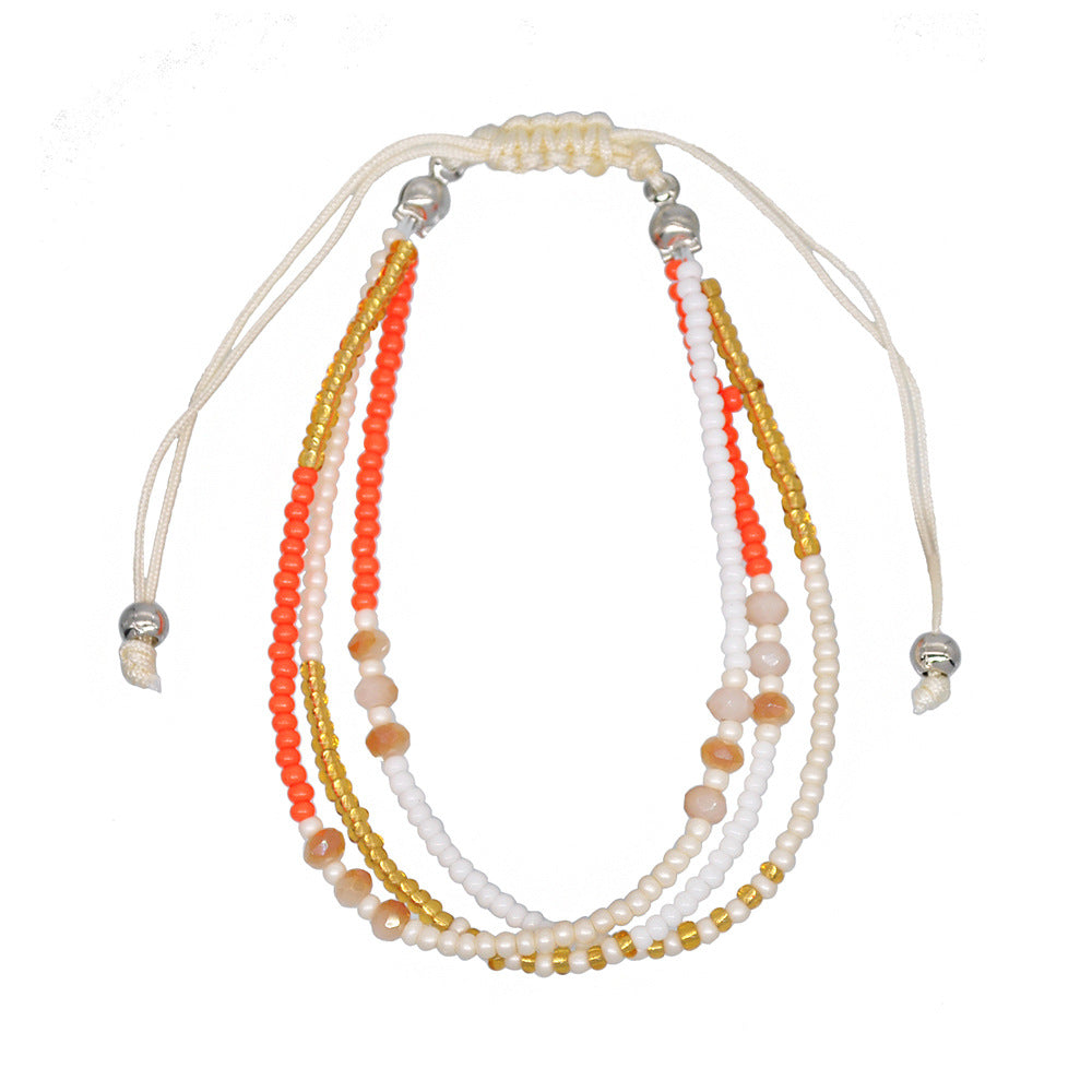 Pulsera bohemia multicolor de tres capas con cuentas, hecha a mano