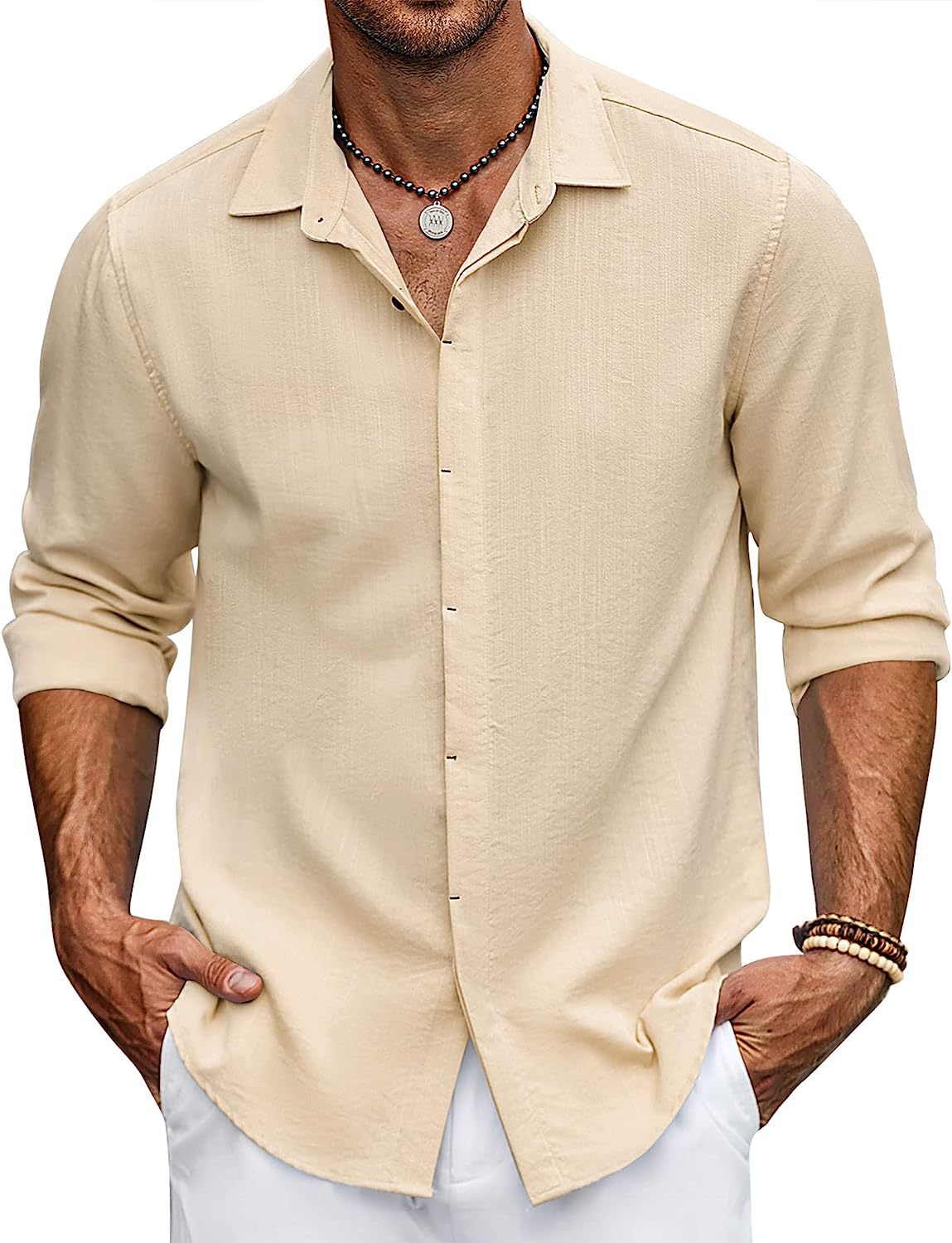 Men Solid Color Long Sleeve Cardigan Shirt