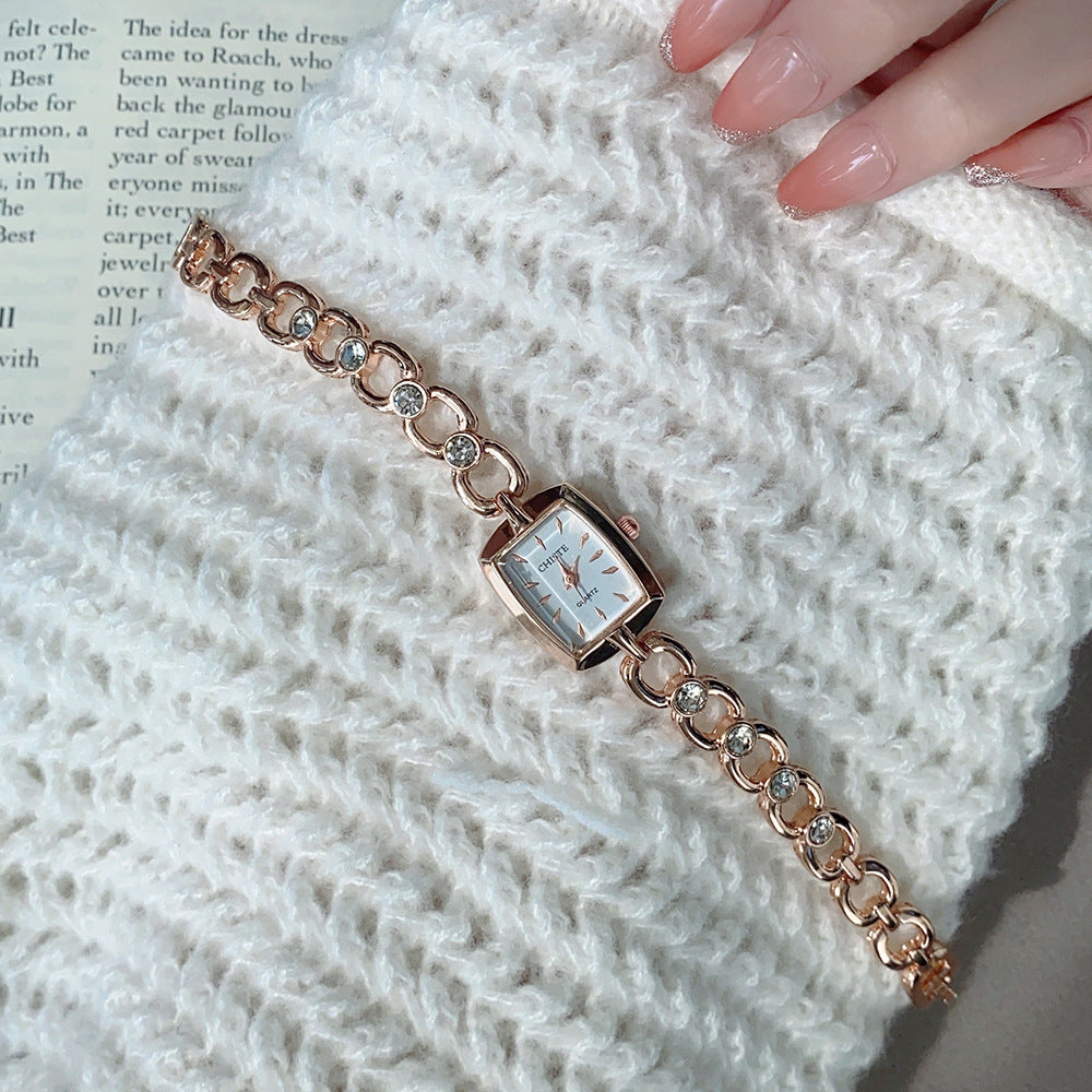 Women Fashion Solid Color Square Rhinestone Bracelet Watch
