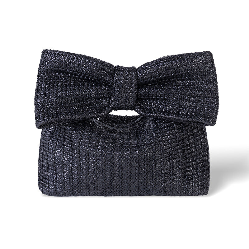 Women Summer Vacation Bow Straw Woven Handbag