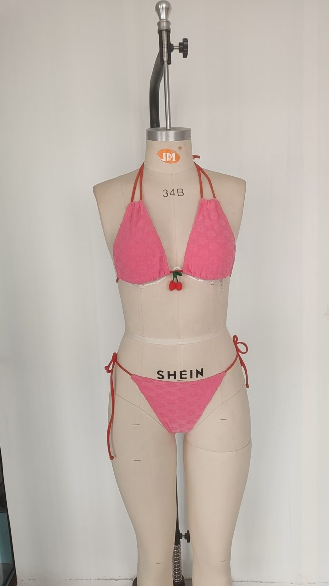 Maillot de bain bikini dos nu sexy à la mode pour femmes, couleur cerise contrastée