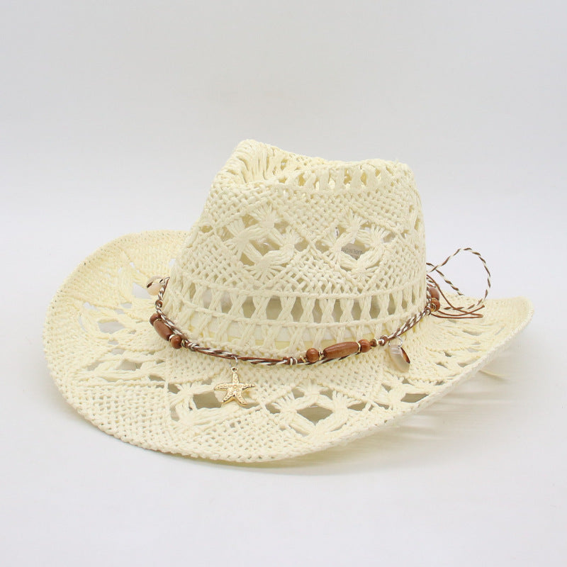 Sombrero de jazz tejido de paja occidental con huecos de verano