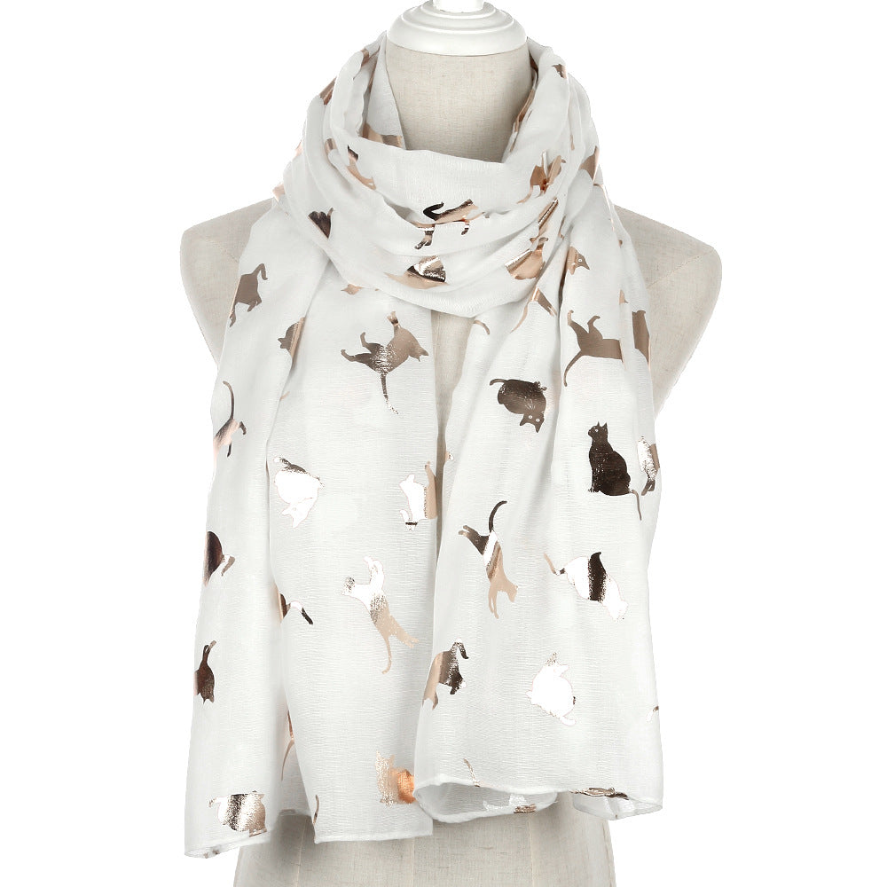 Écharpe en polyester bronzante à motif de chat pour femme
