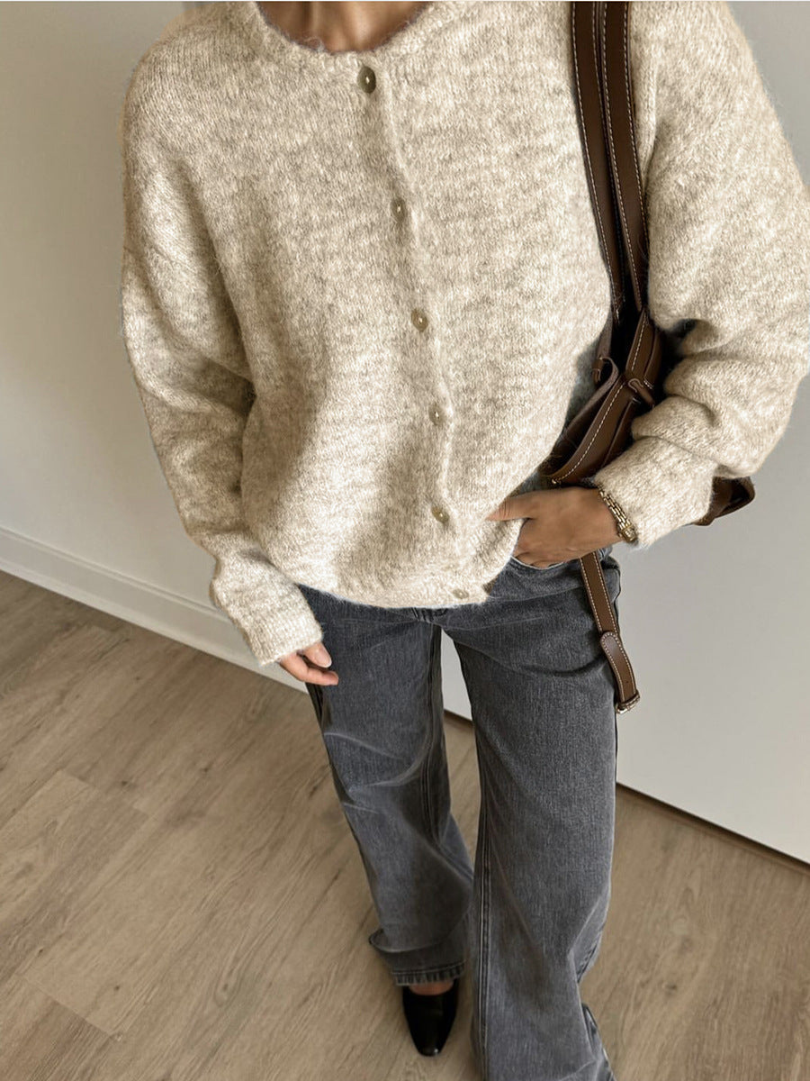 Women Vintage Wool Blend Knitted Cardigan Sweater