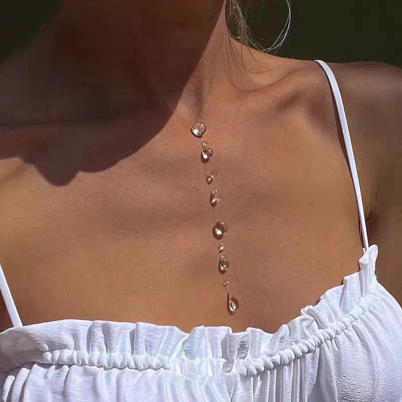 Simple Waterdrop Transparent Beads Tassel Necklace