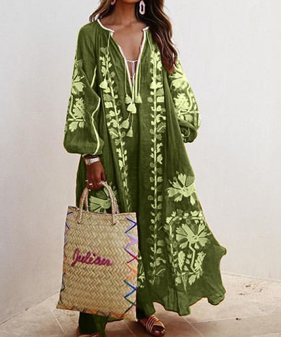Bohemian Women Casual Vintage Loose Long Sleeve Dress
